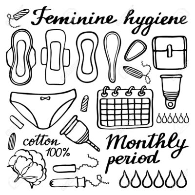 51328514 feminine hygiene set hand drawn cartoon collection of monthly  stock photo